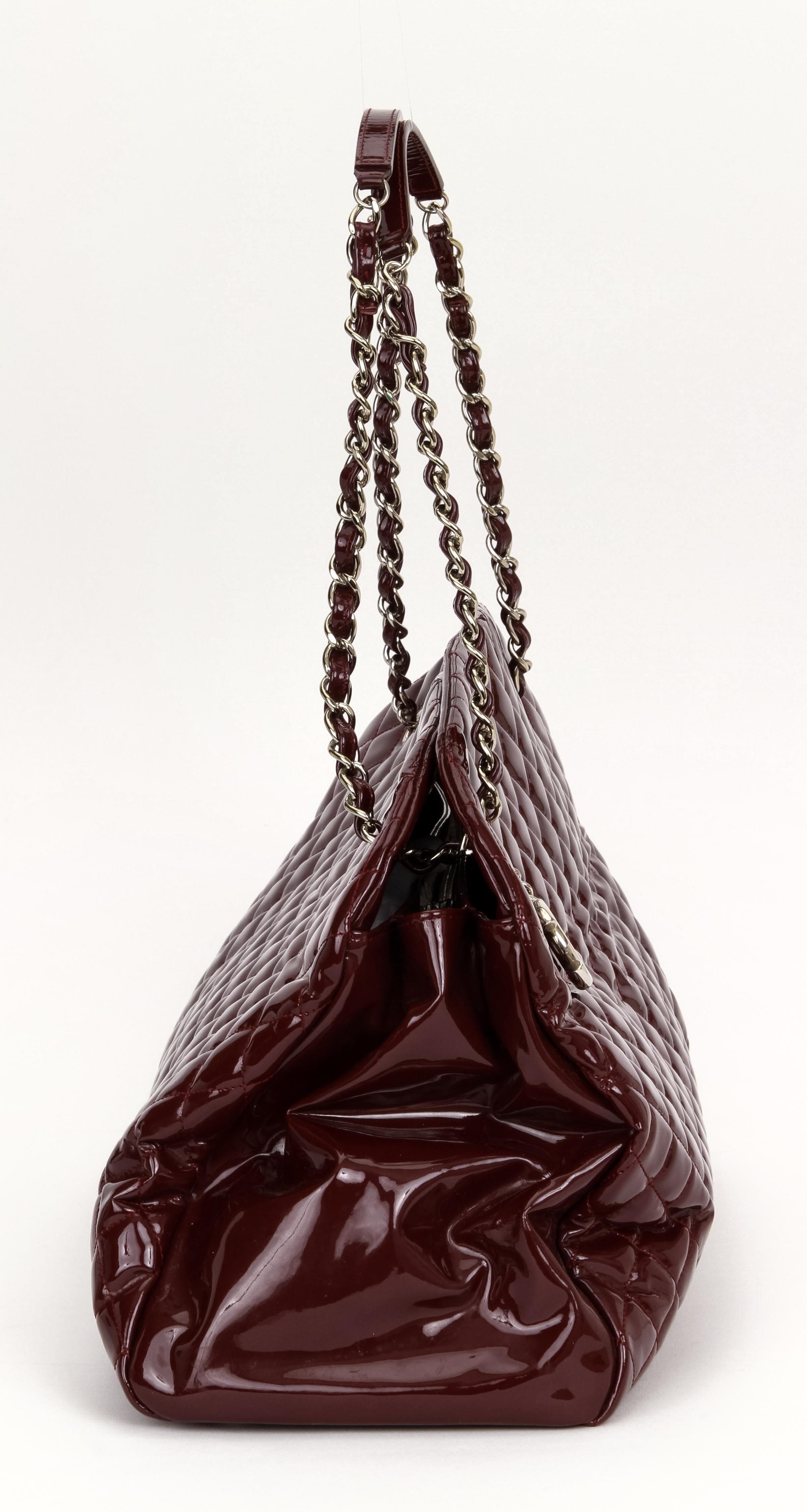 Black Chanel XXL Burgundy Patent Mademoiselle For Sale