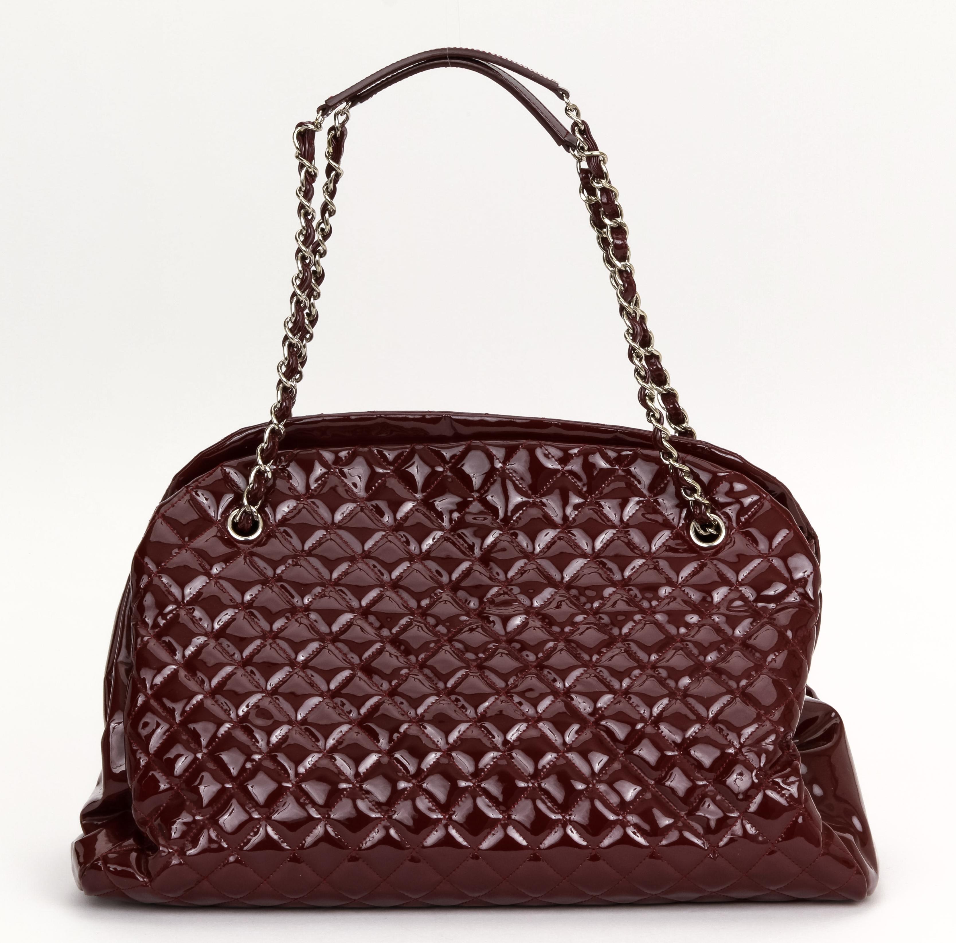 Chanel XXL Burgundy Patent Mademoiselle In Excellent Condition For Sale In West Hollywood, CA