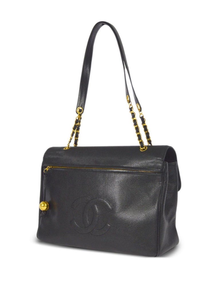 chanel black xl jumbo weekender overnighter travel tote bag Shopping Quilted Vintage 90's Runway Calfsk House of Carver Chanel Black Quilted Caviar XXL
