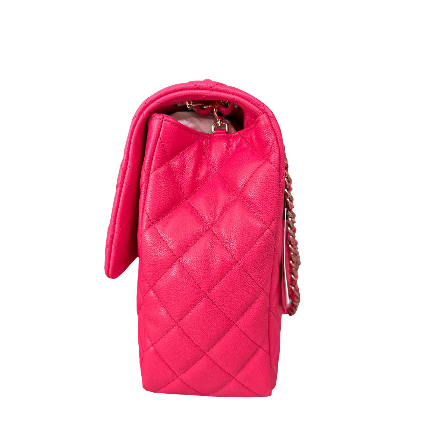 Chanel XXL Klappentasche Fuchsia Glänzend Kaviar Hell Gold Hardware 7