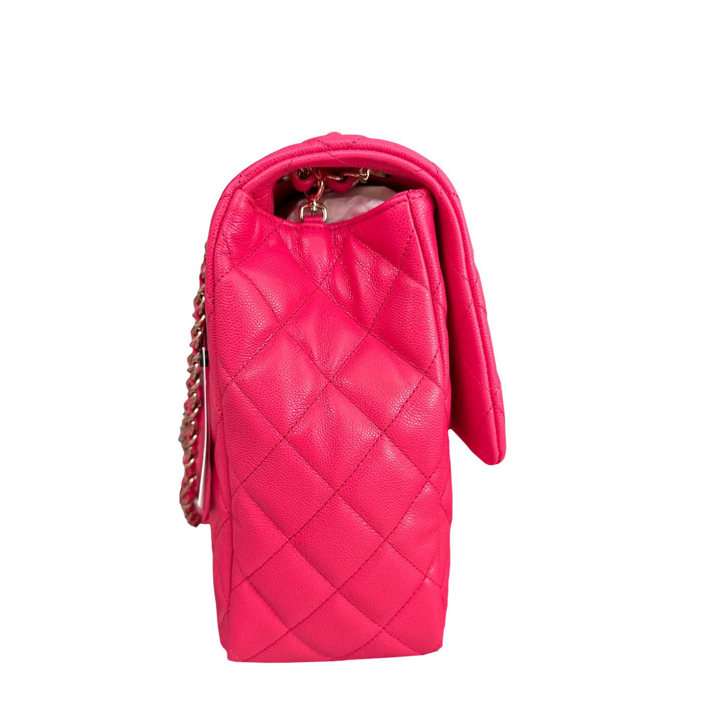 Chanel XXL Klappentasche Fuchsia Glänzend Kaviar Hell Gold Hardware 8