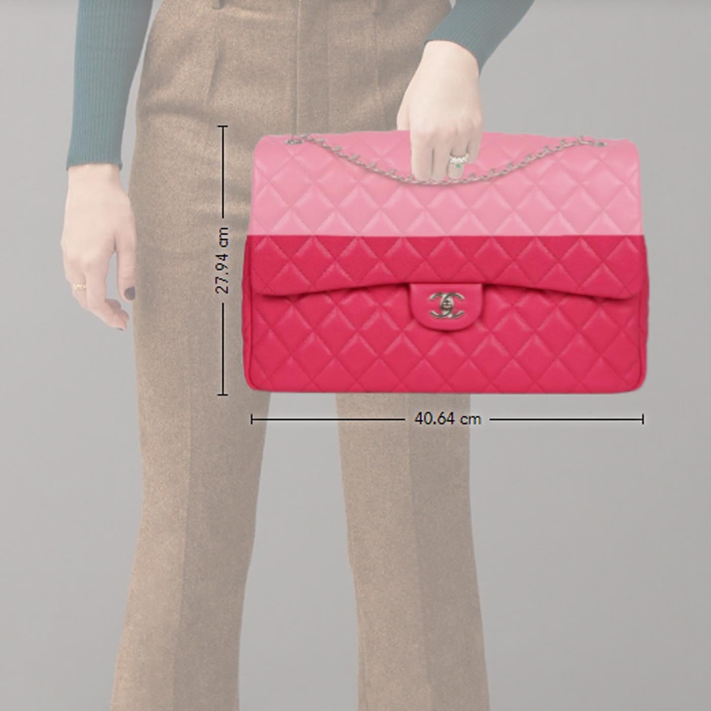 Chanel XXL Klappentasche Fuchsia Glänzend Kaviar Hell Gold Hardware 14