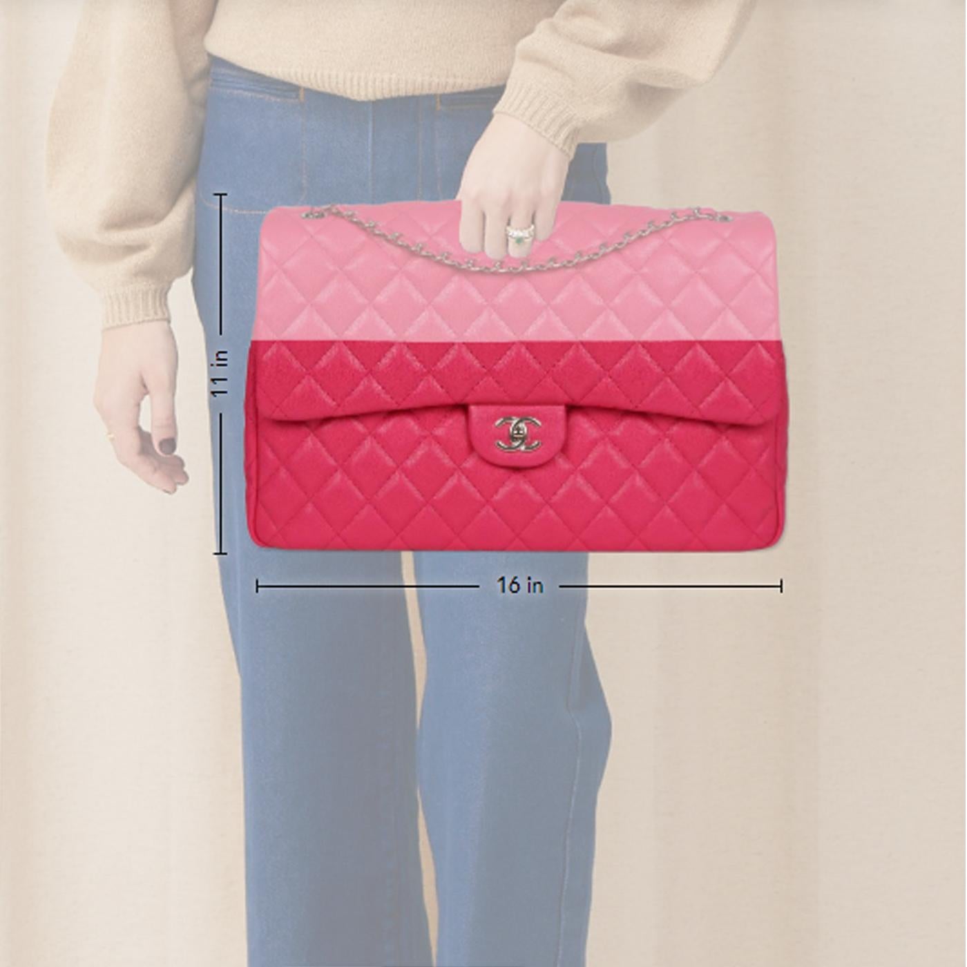 Chanel XXL Flap Bag Fuchsia Shiny Caviar Light Gold Hardware For Sale 8