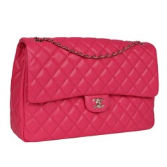 Chanel XXL Klappentasche Fuchsia Glänzend Kaviar Hell Gold Hardware