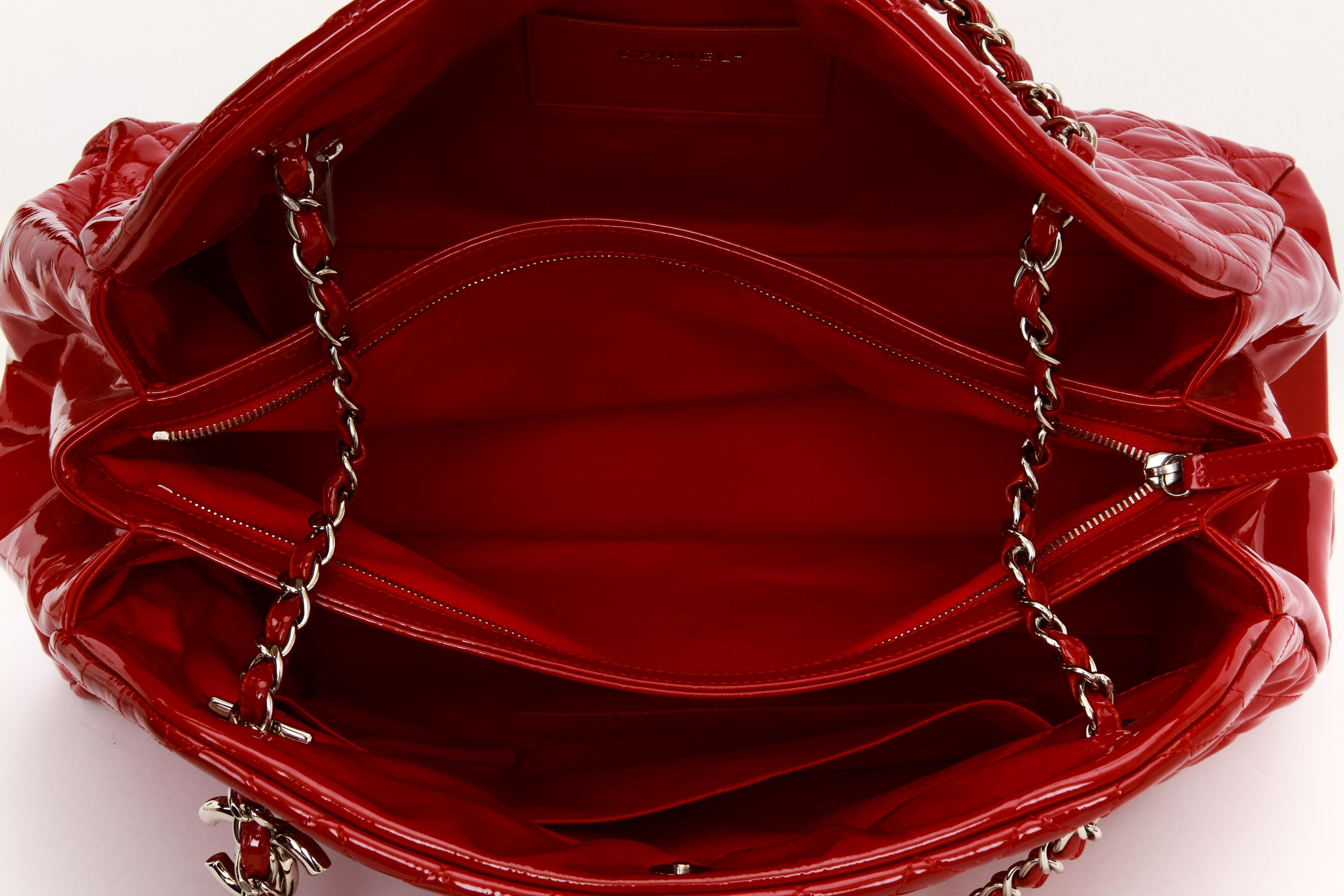 Chanel XXL Red Patent Mademoiselle Bag For Sale 7