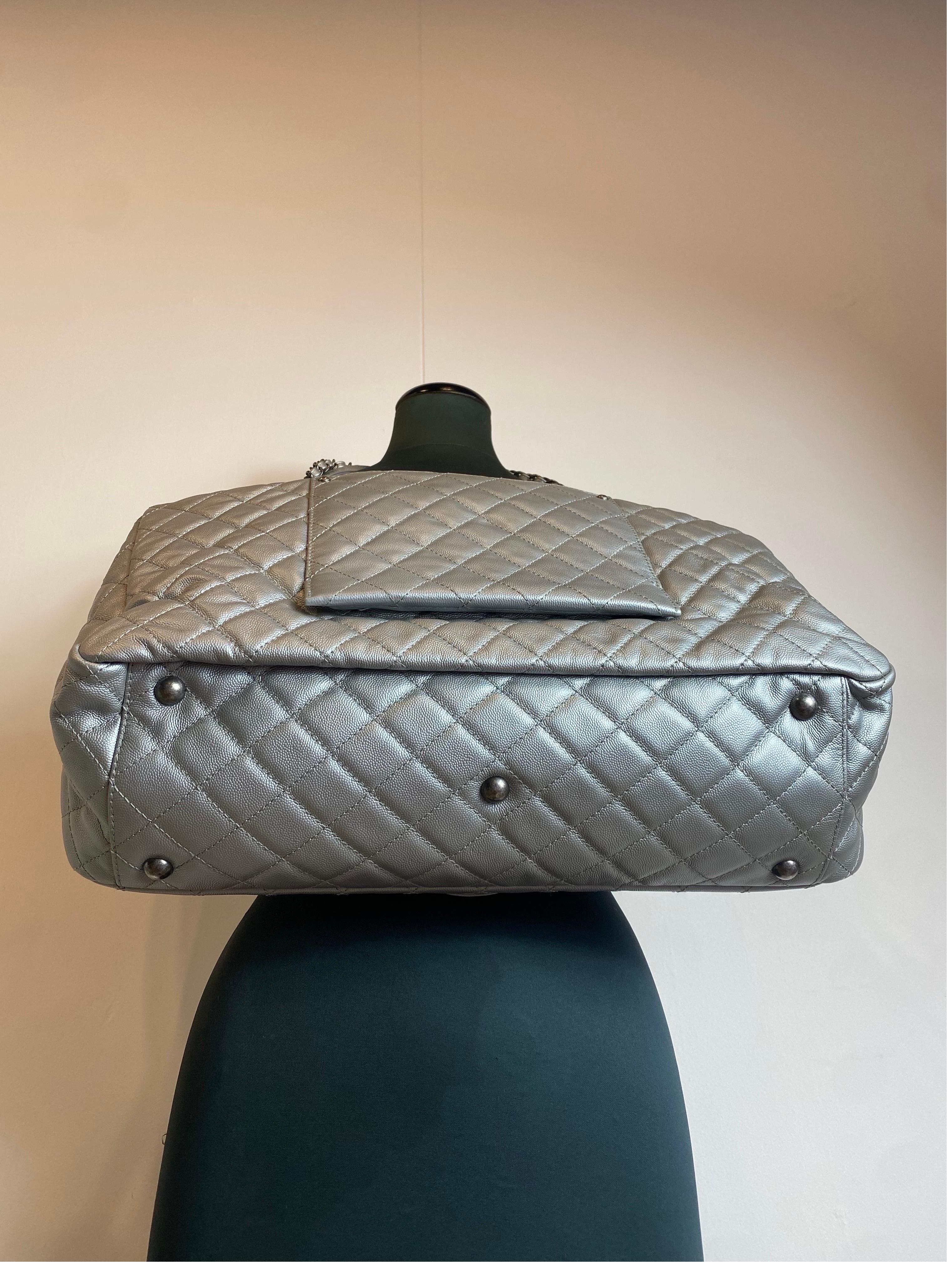 Chanel XXL silver Travel Bag For Sale 6