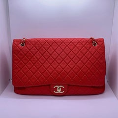 CHANEL XXL Travel Flap Bag Red Quilted Grained Calfskin Gold HW Maxi