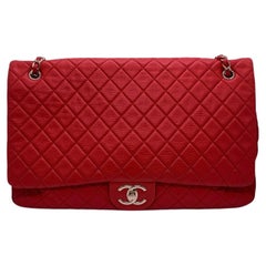 CHANEL XXL Travel Flap Bag Red Quilted Grained Calfskin Gold HW Maxi