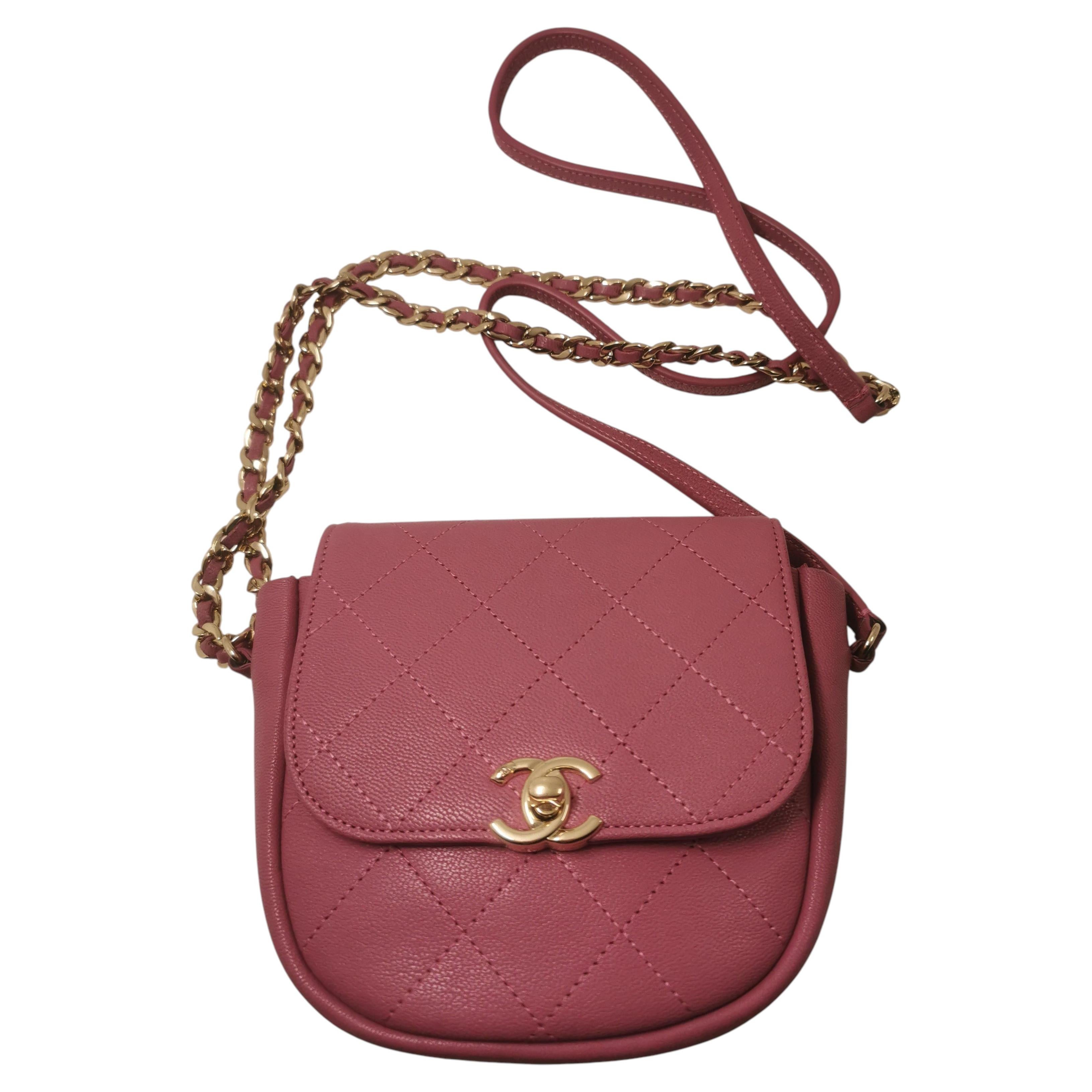 Chanel Y2K Quilted Mini Crossbody Half Moon Crossbody Sling Bag – Pink Leather For Sale