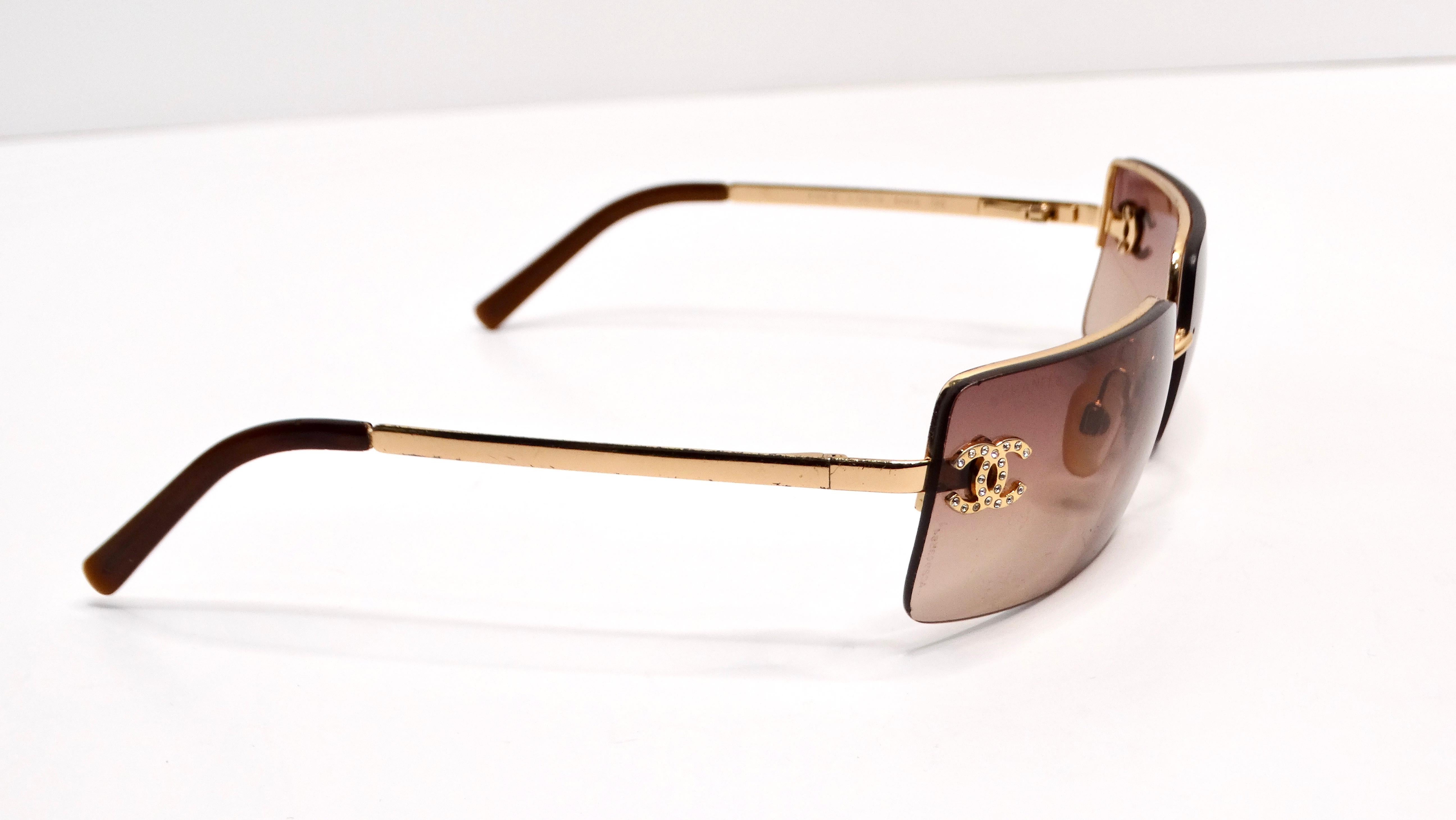 Women's or Men's Chanel Y2K Rhinestone CC Rectangular Brown Ombre Sunglasses