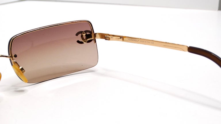 Chanel Y2K Rhinestone CC Rectangular Brown Ombre Sunglasses  display picture 2