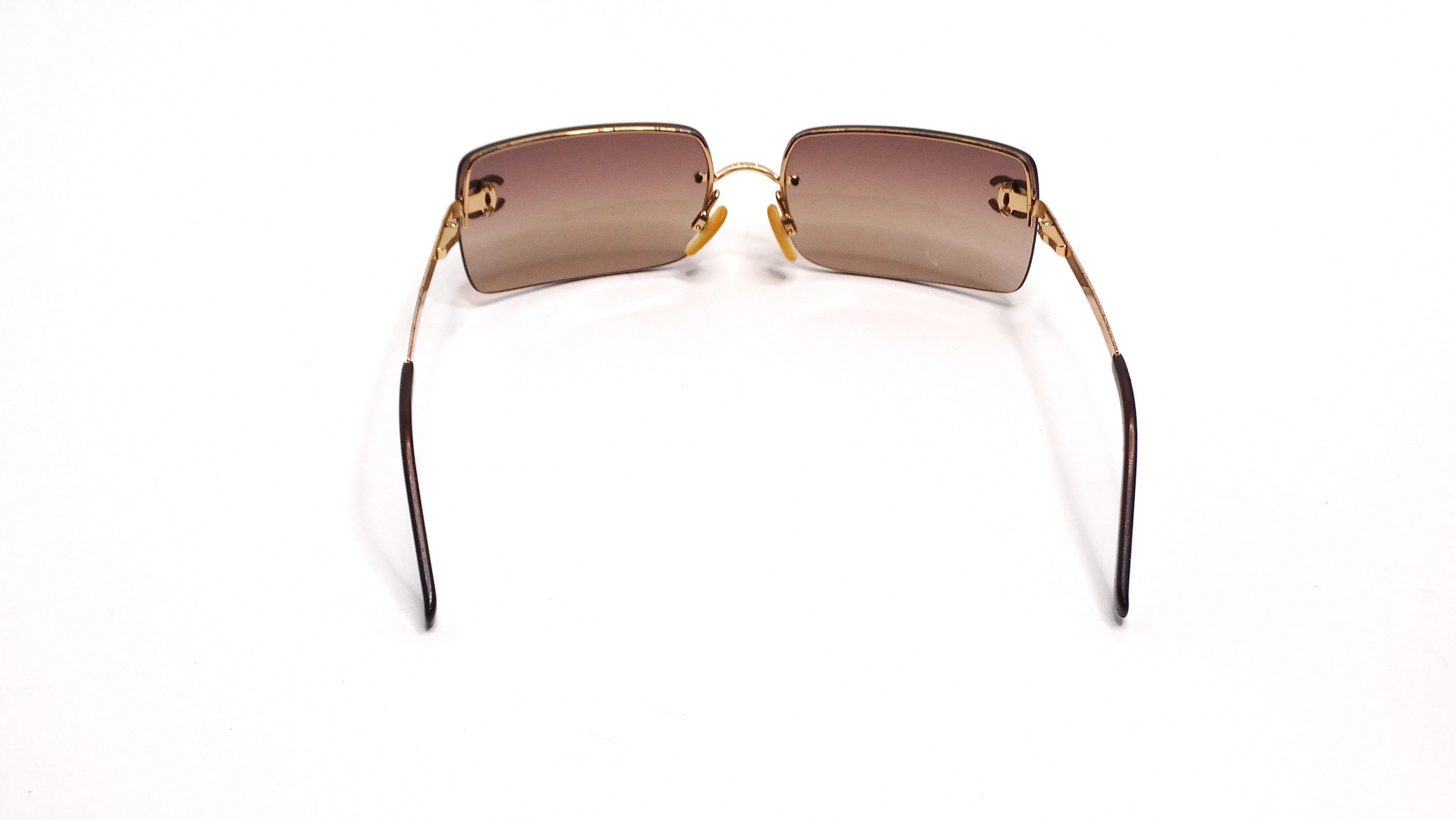 Chanel Y2K Rhinestone CC Rectangular Brown Ombre Sunglasses 2