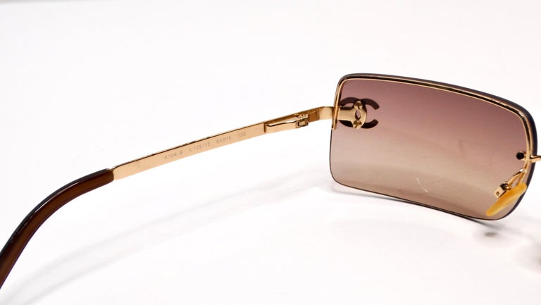 Chanel Y2K Rhinestone CC Rectangular Brown Ombre Sunglasses  display picture 1