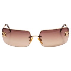 Chanel Y2K Rhinestone CC Rectangular Brown Ombre Sunglasses