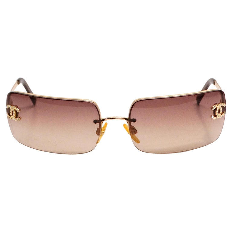 Chanel Y2K Rhinestone CC Rectangular Brown Ombre Sunglasses  display picture 1
