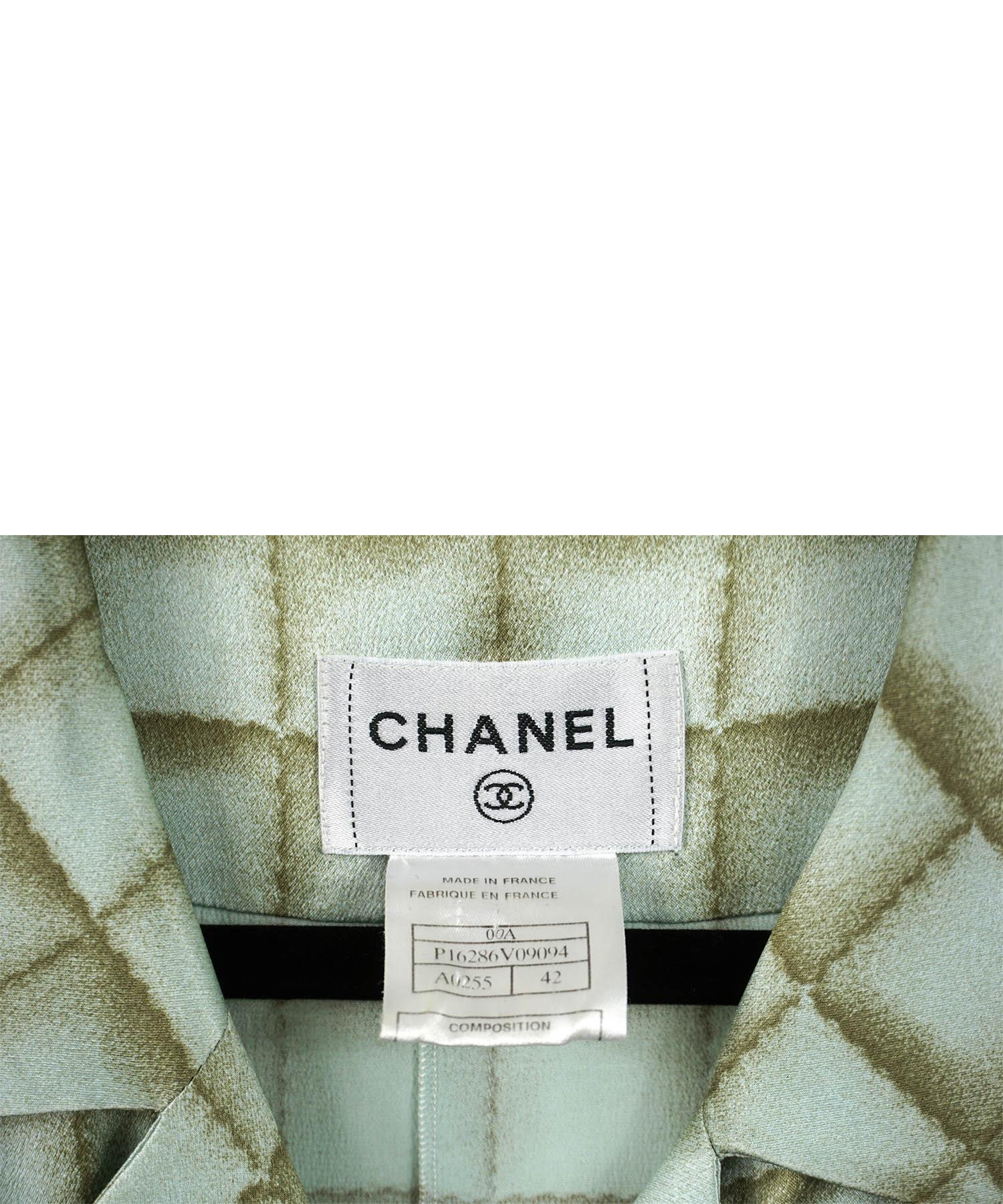 Chanel Y2K Vintage Silk Seafoam Green CC Print Belted Dress 2000A 4