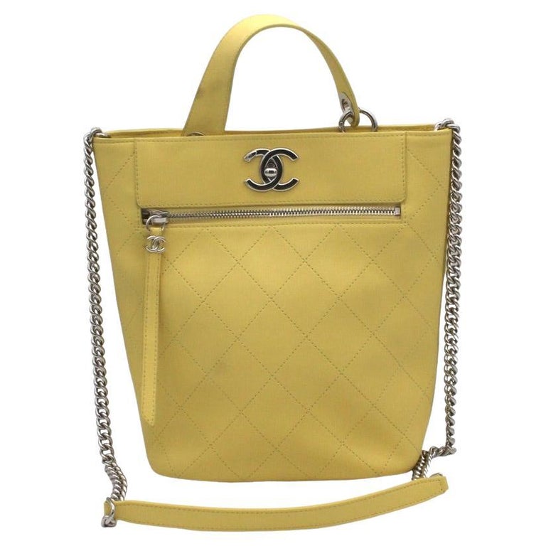 Chanel Small Deauville Shopping Bag Dark Yellow Boucle Light Gold Hardware