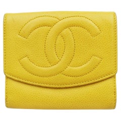 Chanel Yellow 872039 Caviar Square Cc Logo Compact Wallet