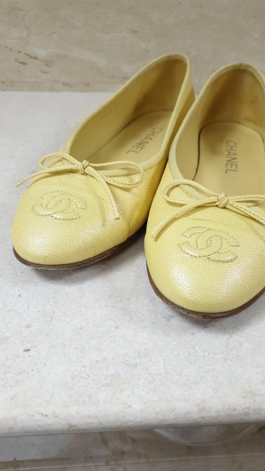 Women's Chanel Yellow Ballerinas  Ballet Flat Shoes