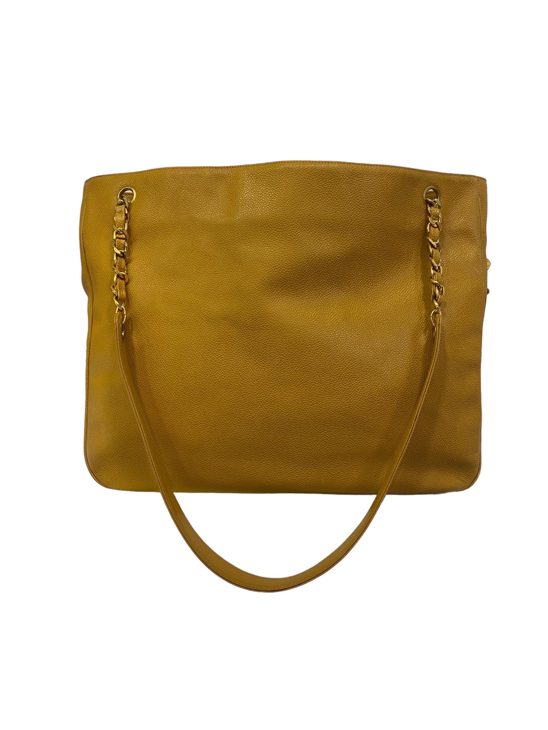 Women's Chanel Yellow Big Tote Shoulder Bag Vintage 