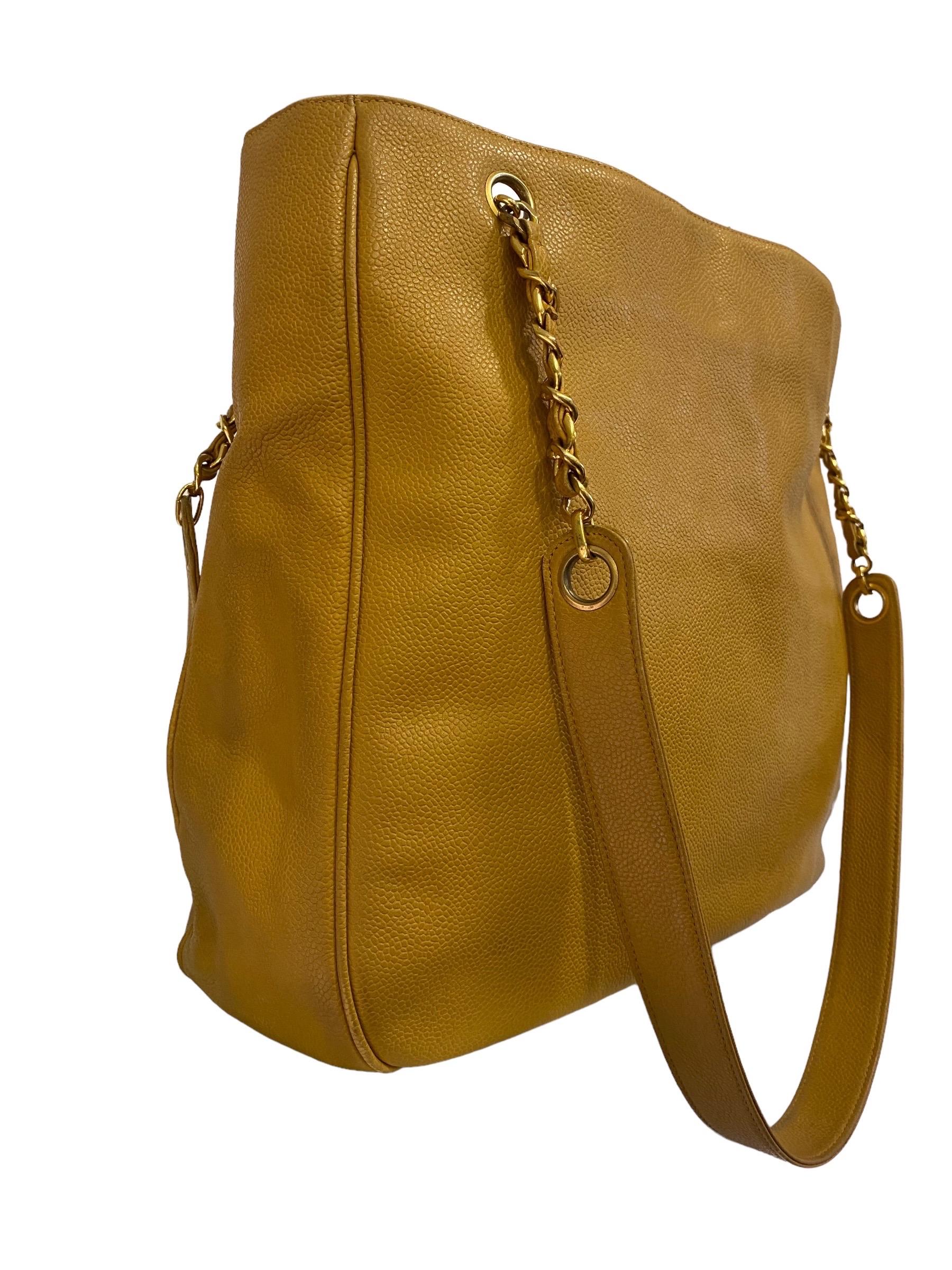 Chanel Yellow Big Tote Shoulder Bag Vintage  1