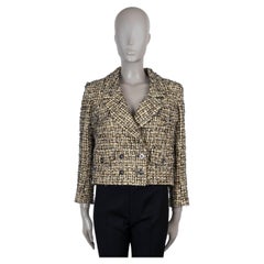 CHANEL yellow & black cotton 22P RIBBON TWEED Jacket 36 XS