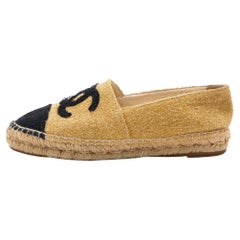 Chanel Yellow/Black Metallic Fabric CC Cap Toe Espadrilles Flats Size 37