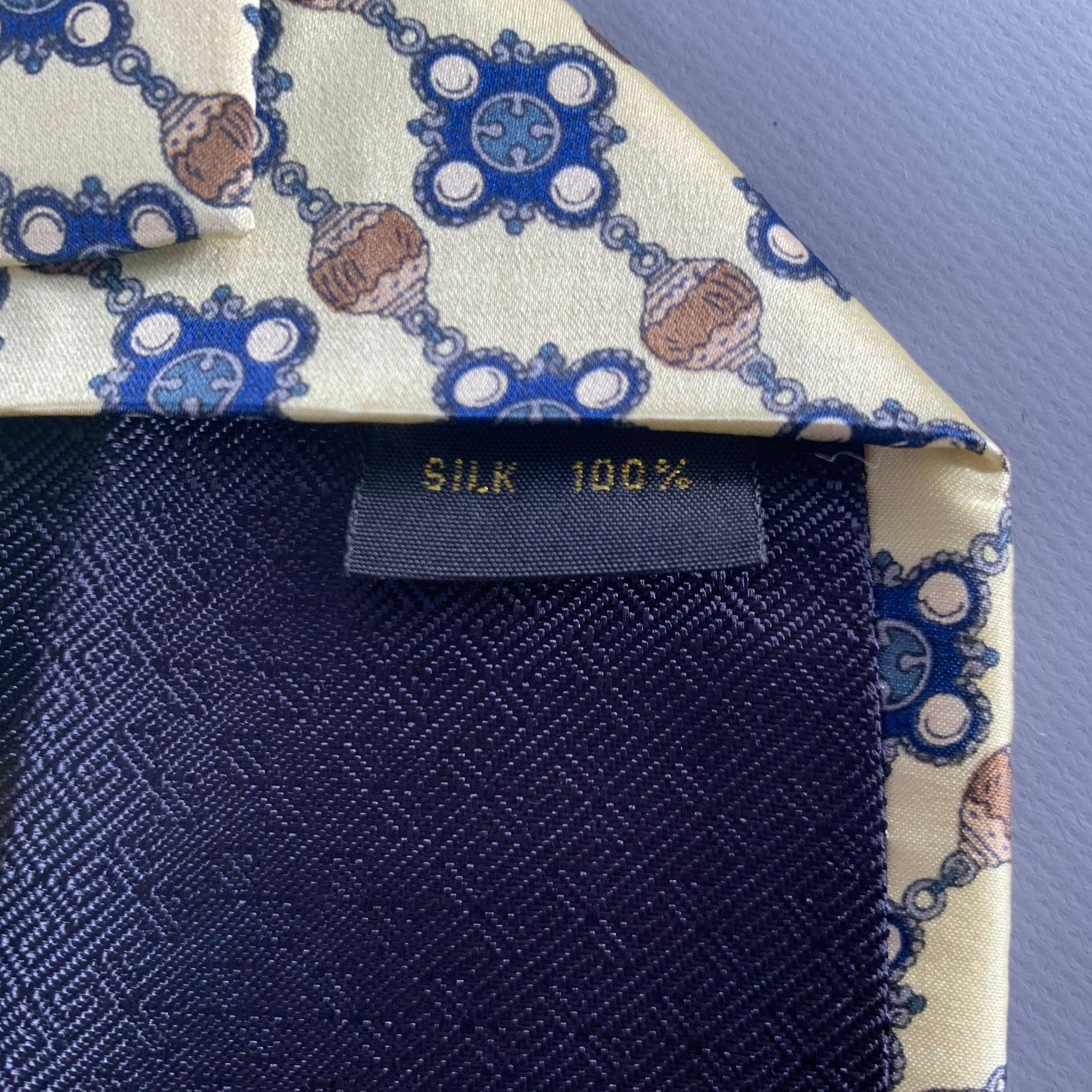 Men's CHANEL Yellow Blue Abstract Beaded Print Silk Tie For Sale