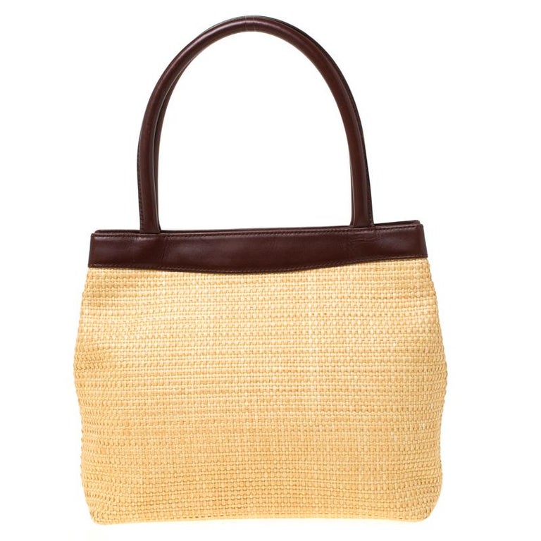 Chanel Yellow Brown Raffia And Leather Cc Tote For Sale At 1stdibs
