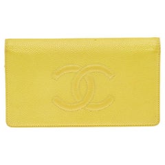 Chanel Yellow Caviar Leather CC Logo Wallet