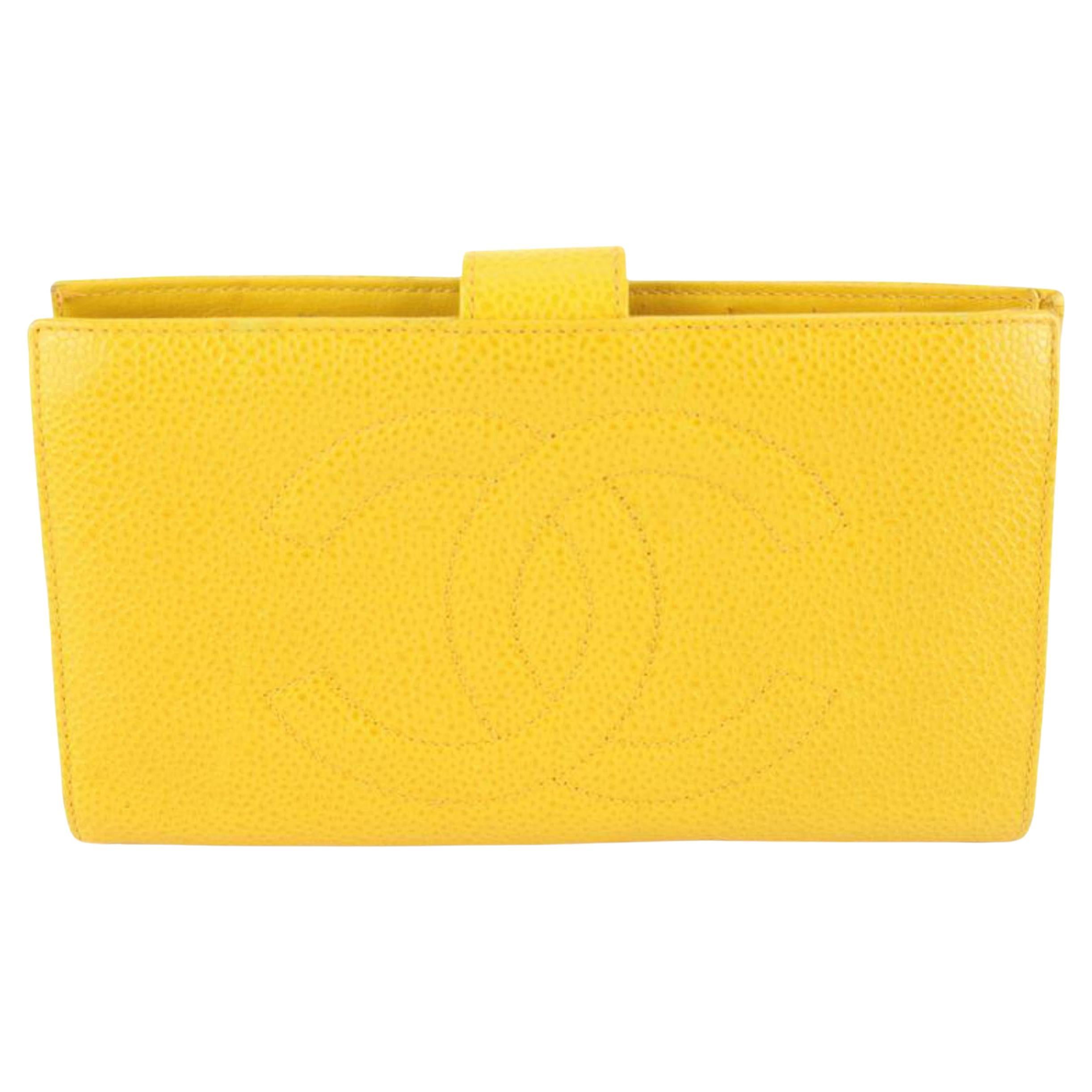 Chanel Yellow Caviar Leather Timeless CC Logo Long Flap Wallet 72cz56s