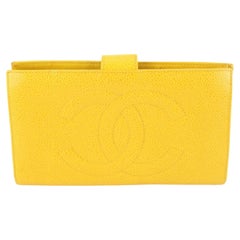 Chanel Yellow Caviar Leather Timeless CC Logo Long Flap Wallet 72cz56s