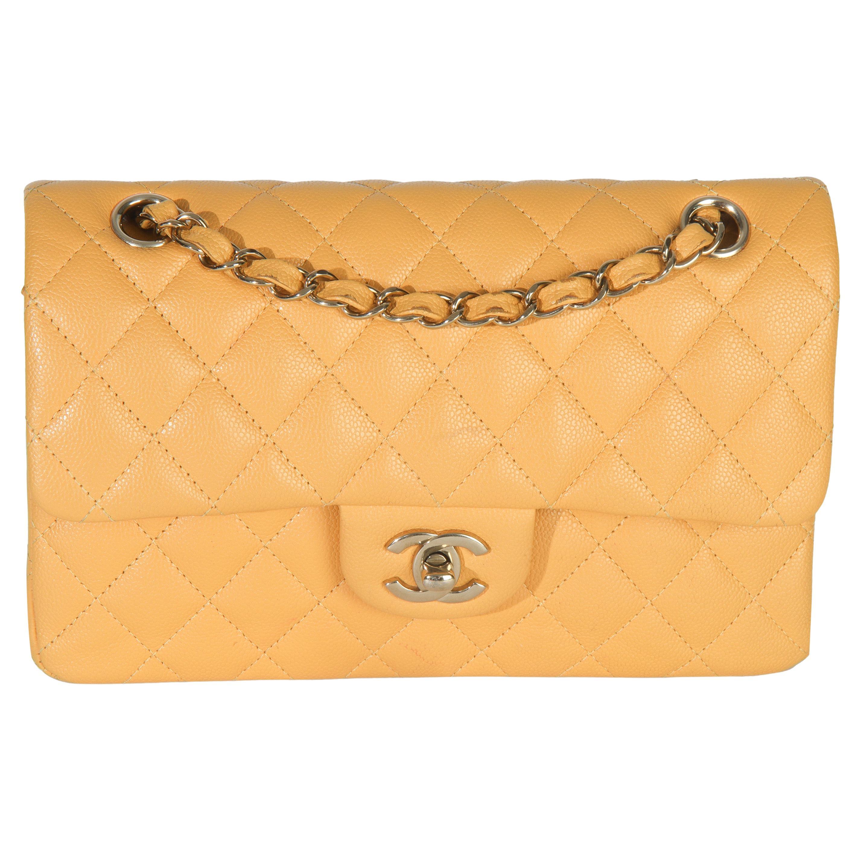 Chanel Yellow Caviar Quilted Small Classic Double Flap Handbag en vente