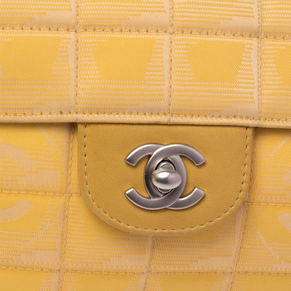 Chanel Yellow CC Bar Quilted Fabric East West Flap Bag 8