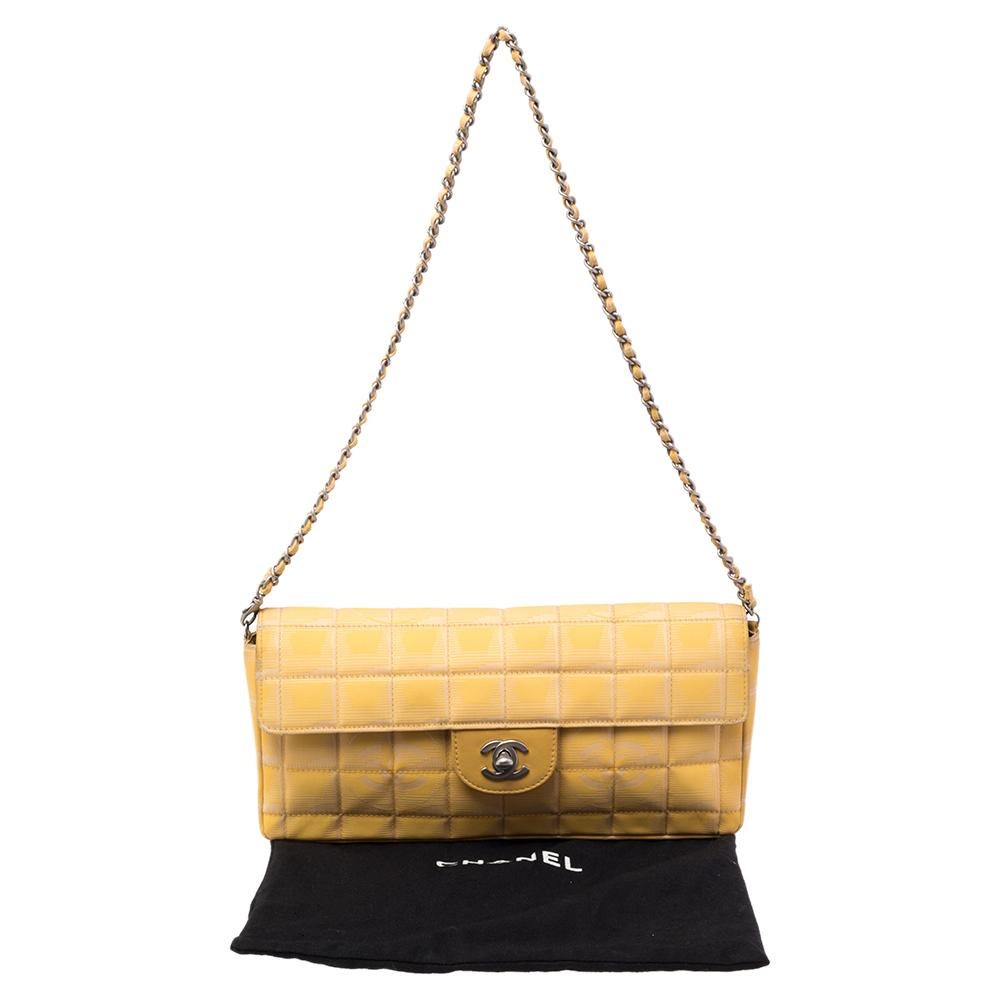 Chanel Yellow CC Bar Quilted Fabric East West Flap Bag 12