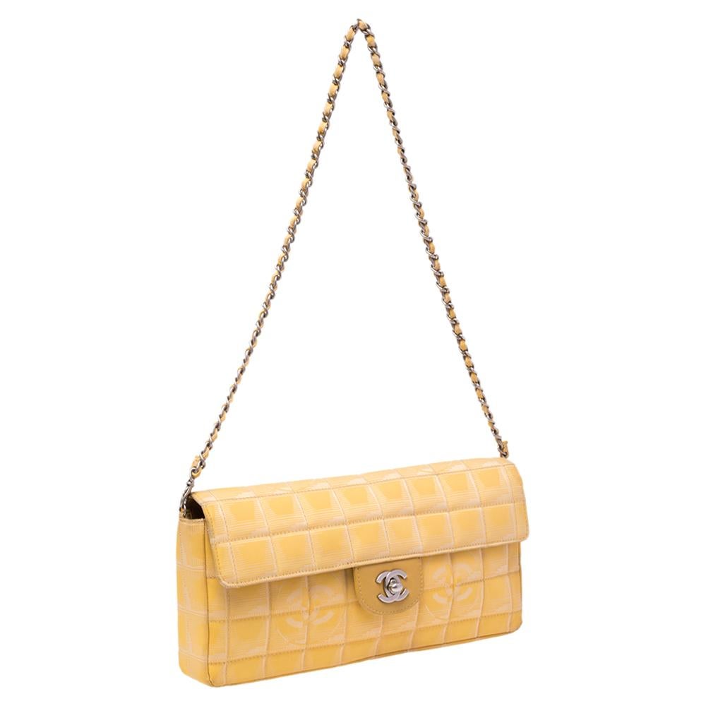 Women's Chanel Yellow CC Bar Quilted Fabric East West Flap Bag
