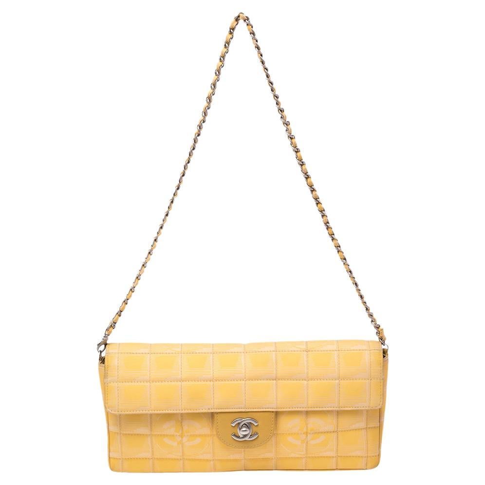 Chanel Yellow CC Bar Quilted Fabric East West Flap Bag