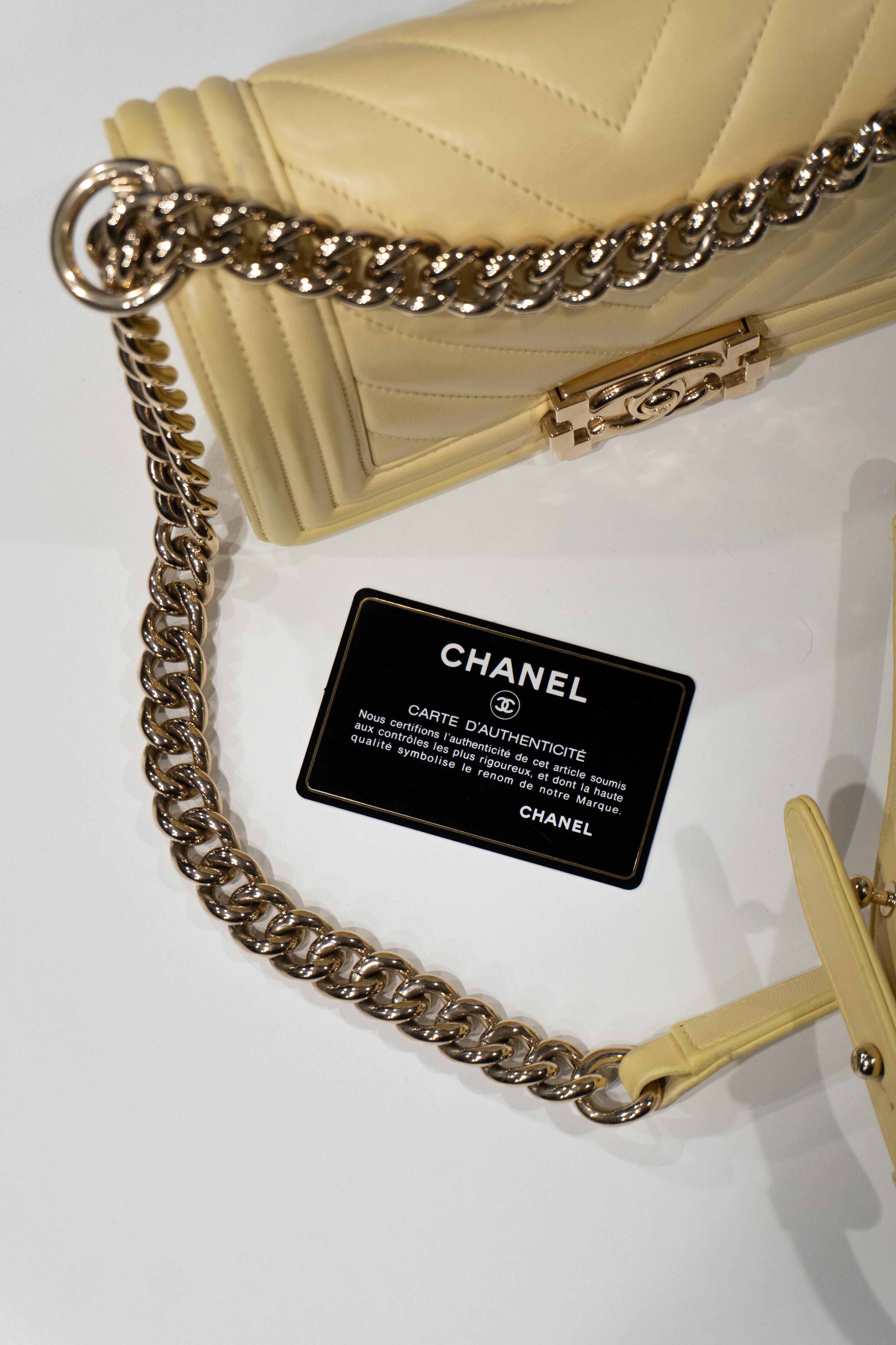Chanel Yellow Chevron Leather Small Boy Flap Bag Gold Hardware 2
