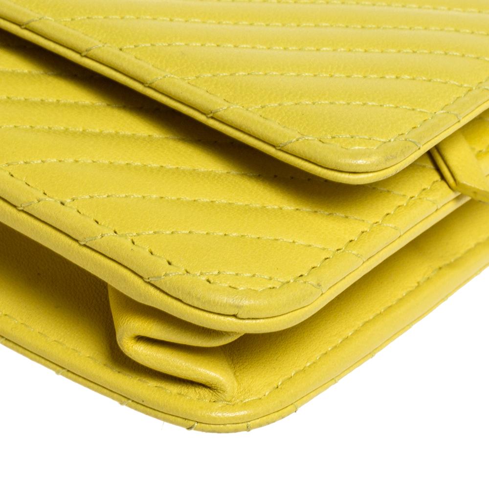 Chanel Yellow Chevron Leather Wallet on Chain 4