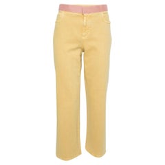 Chanel Yellow Denim Velcro Trim Detailed Straight Leg Jeans M