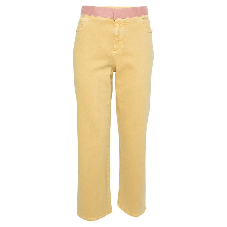 Chanel Yellow Denim Velcro Trim Detailed Straight Leg Jeans M For Sale