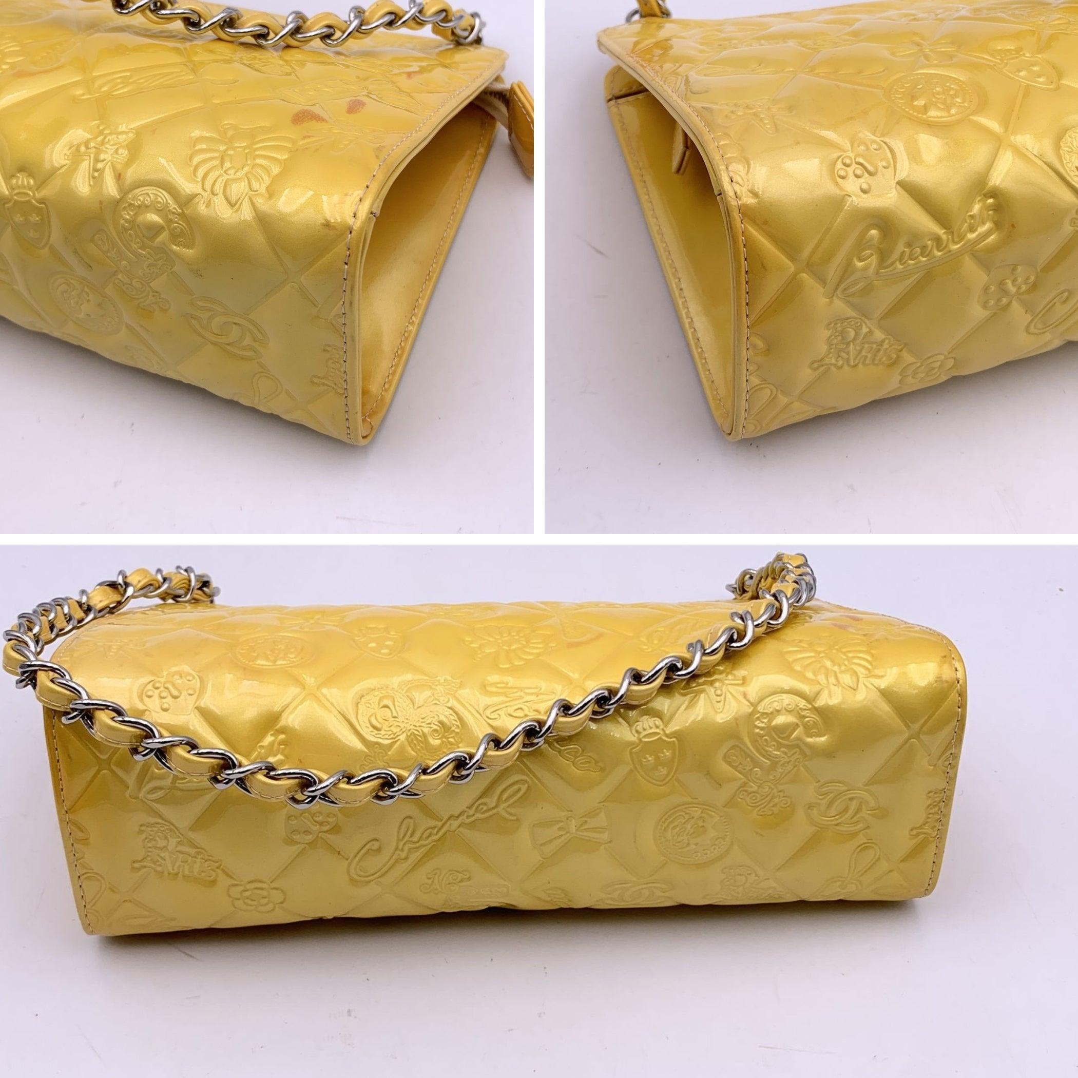 Women's Chanel Yellow Embossed Patent Leather Lucky Symbols Pochette Bag For Sale