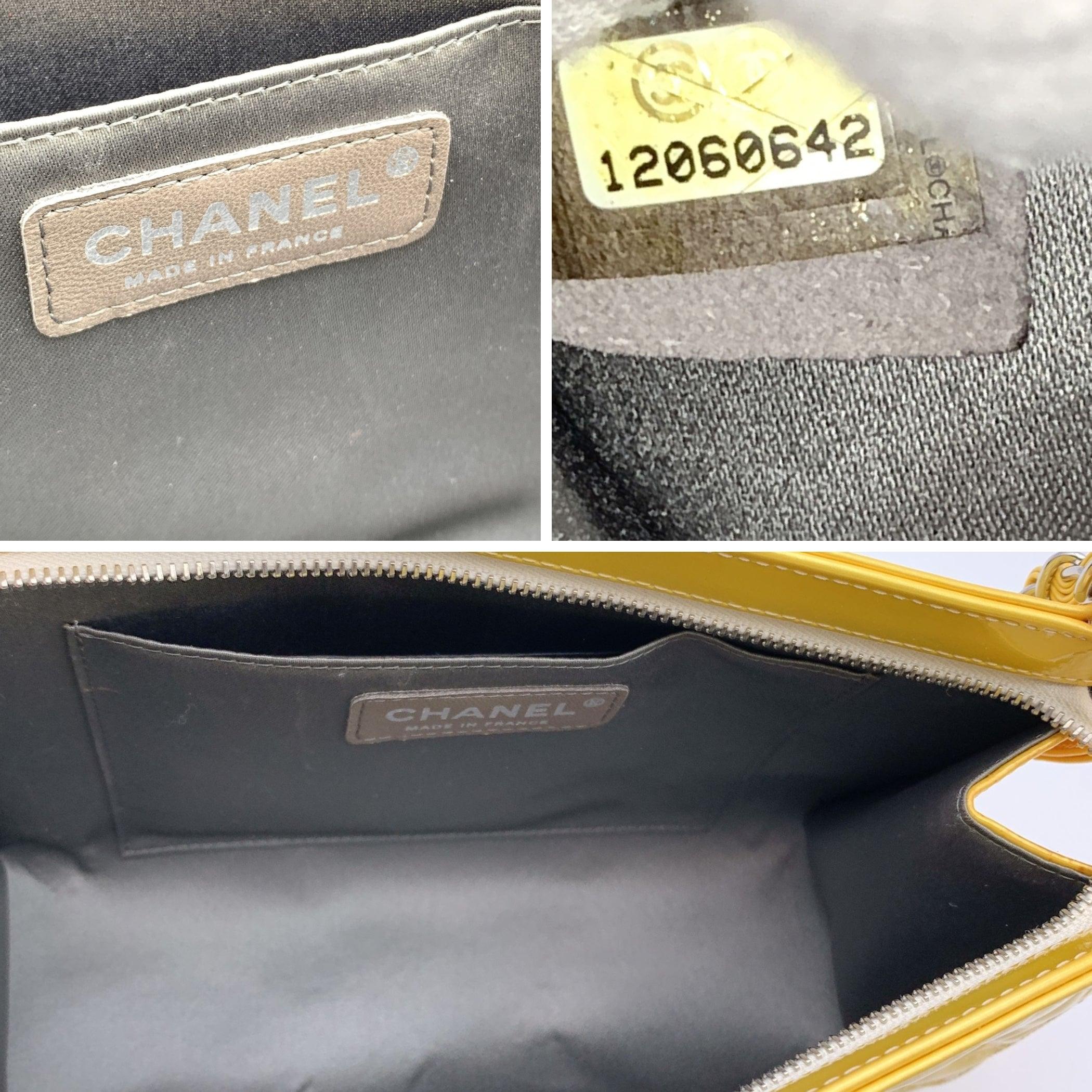 Chanel Yellow Embossed Patent Leather Lucky Symbols Pochette Bag For Sale 1