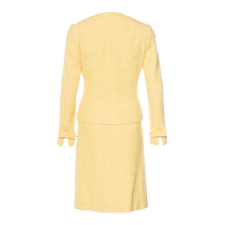 CHANEL Yellow Fantasy Tweed Jacket Blazer and Skirt Suit with