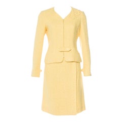 Used CHANEL Yellow Fantasy Tweed Jacket Blazer & Skirt Suit with "COCO" Detail