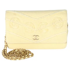 Chanel Yellow Frayed Denim Coco Wallet On Chain