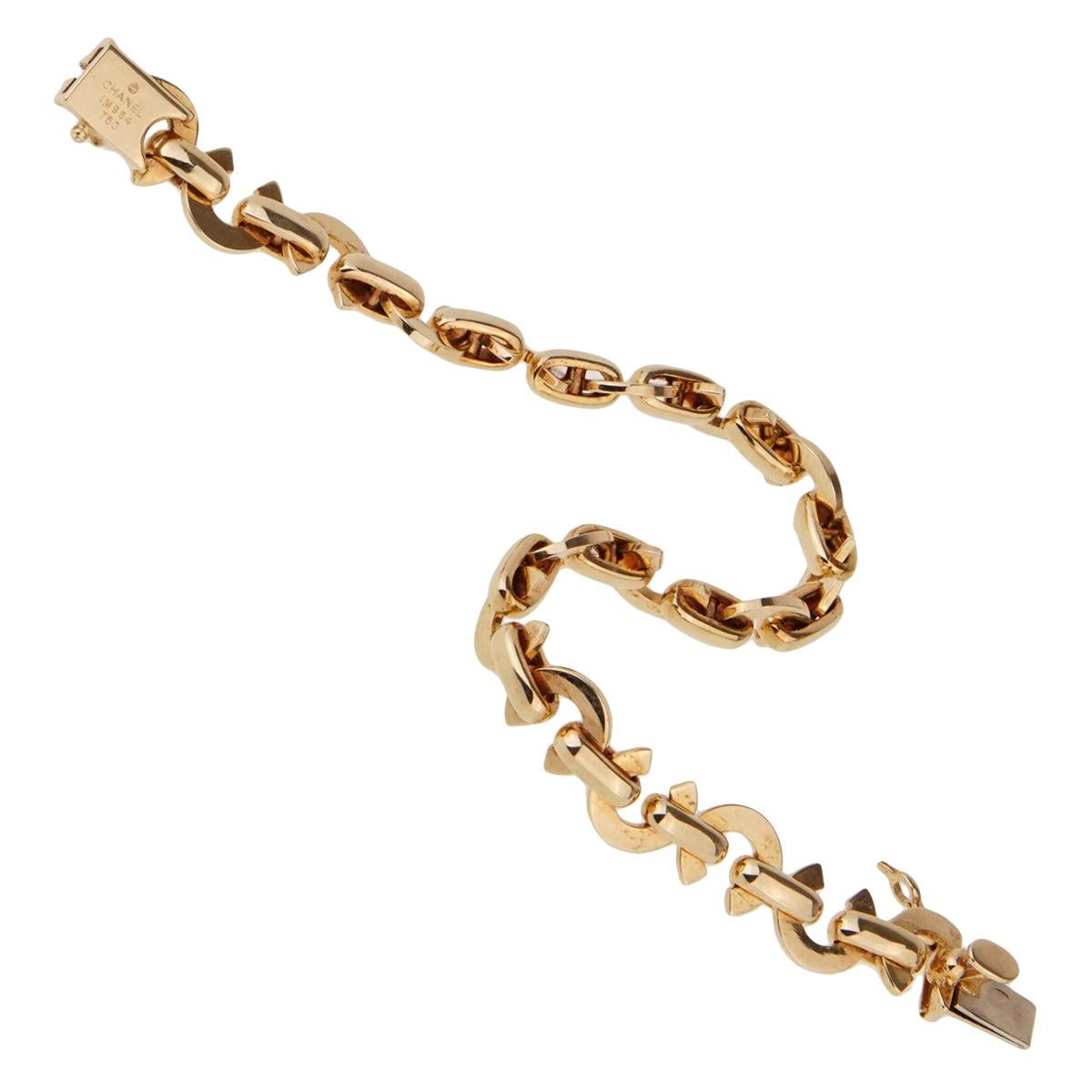 Chanel Yellow Gold C Charm Bracelet For Sale