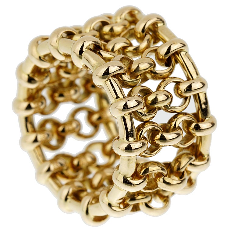 Chanel Yellow Gold Chain Link Cocktail Band Ring at 1stDibs