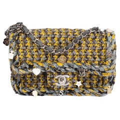 CHANEL yellow & grey 2017 CHARMS TWEED SMALL FLAP Shoulder Bag