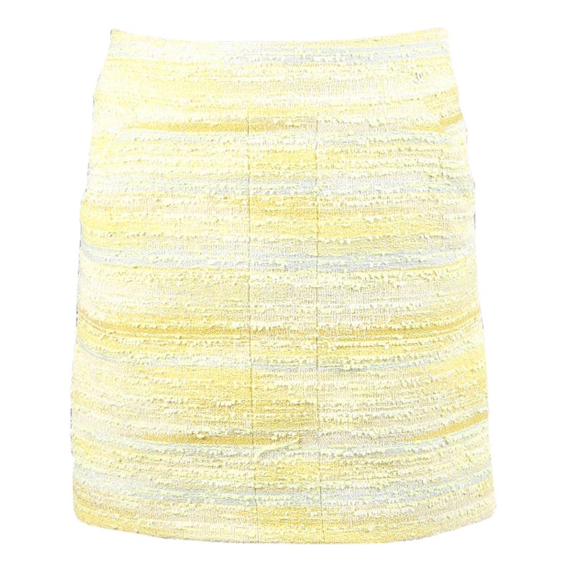 CHANEL Gonna MINI in TWEED giallo e grigio in misto cotone 36 XS